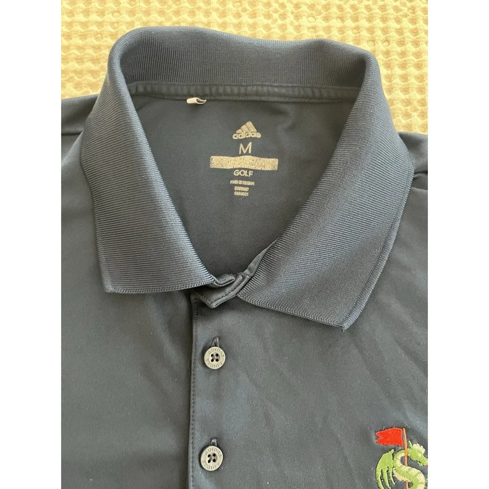 Adidas Golf Polo Med M MPCC Dragon Collar Logo Shirt Navy Blue